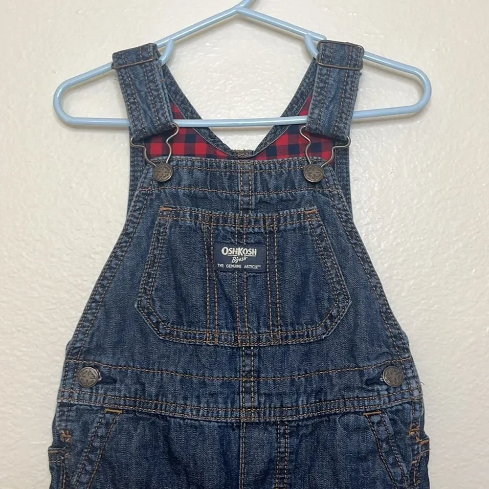 Oshkosh B’Gosh Vestbak Flannel Lined Buffalo Plaid Jean Denim Overalls 24 months